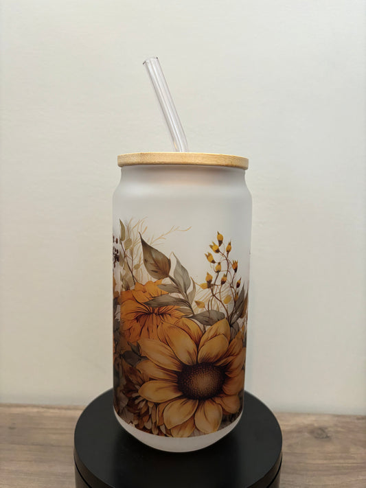 Flower 18oz Frosted Glass Cup