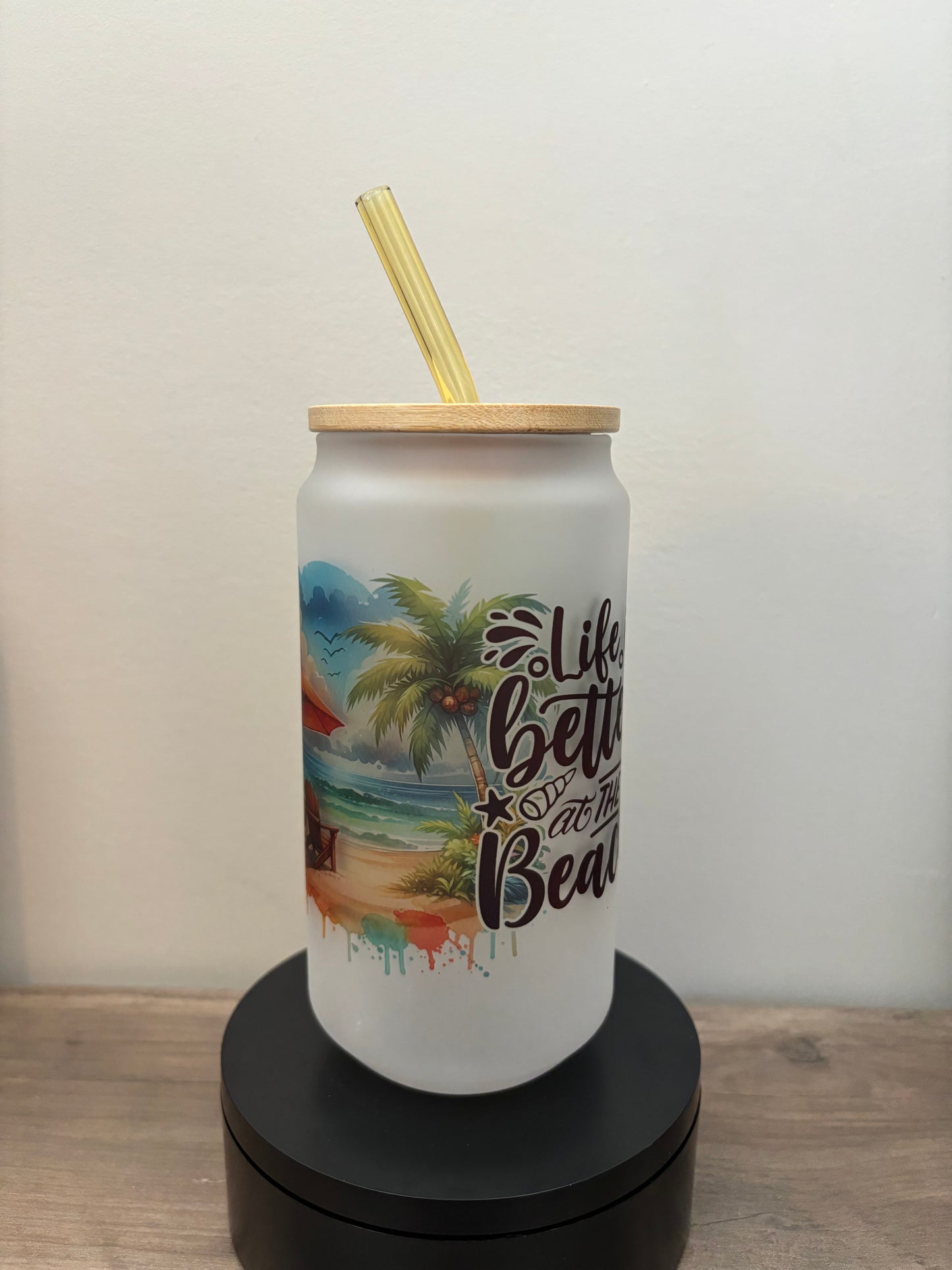 Life Is Better At The Beach 18oz Frosted Glass Cup