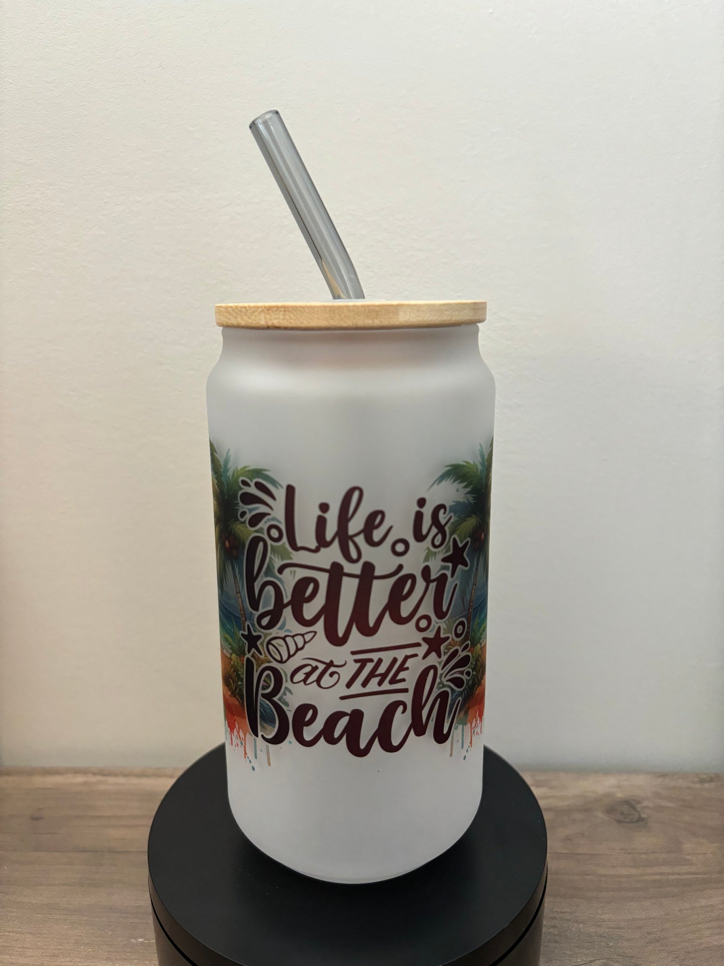 Life Is Better At The Beach 18oz Frosted Glass Cup