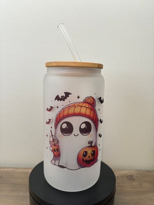 Cute Ghost 16oz Frosted Glass Cup
