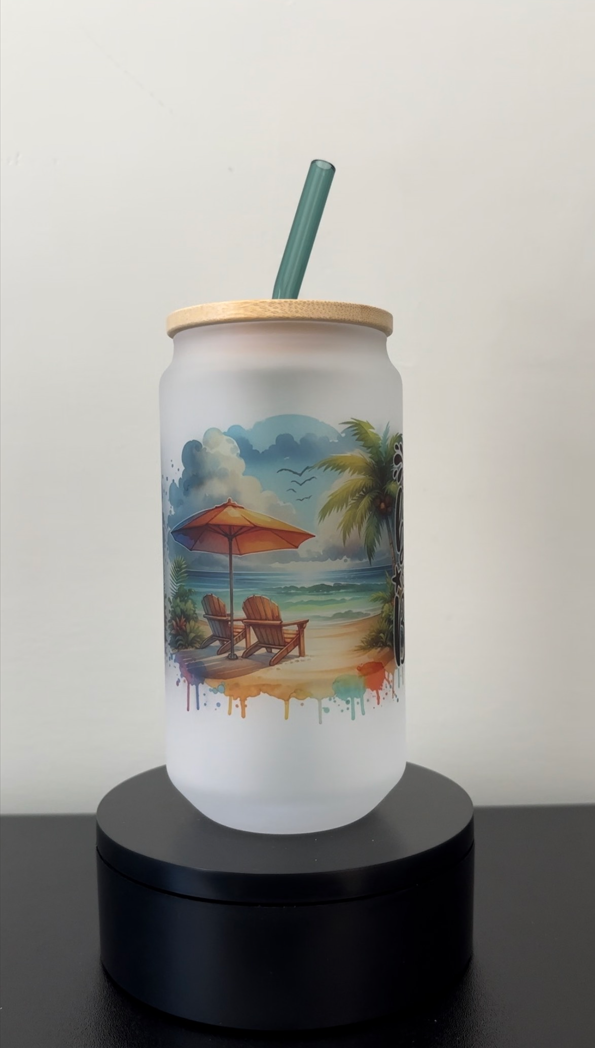 Life Is Better At The Beach 18oz Frosted Glass Cup