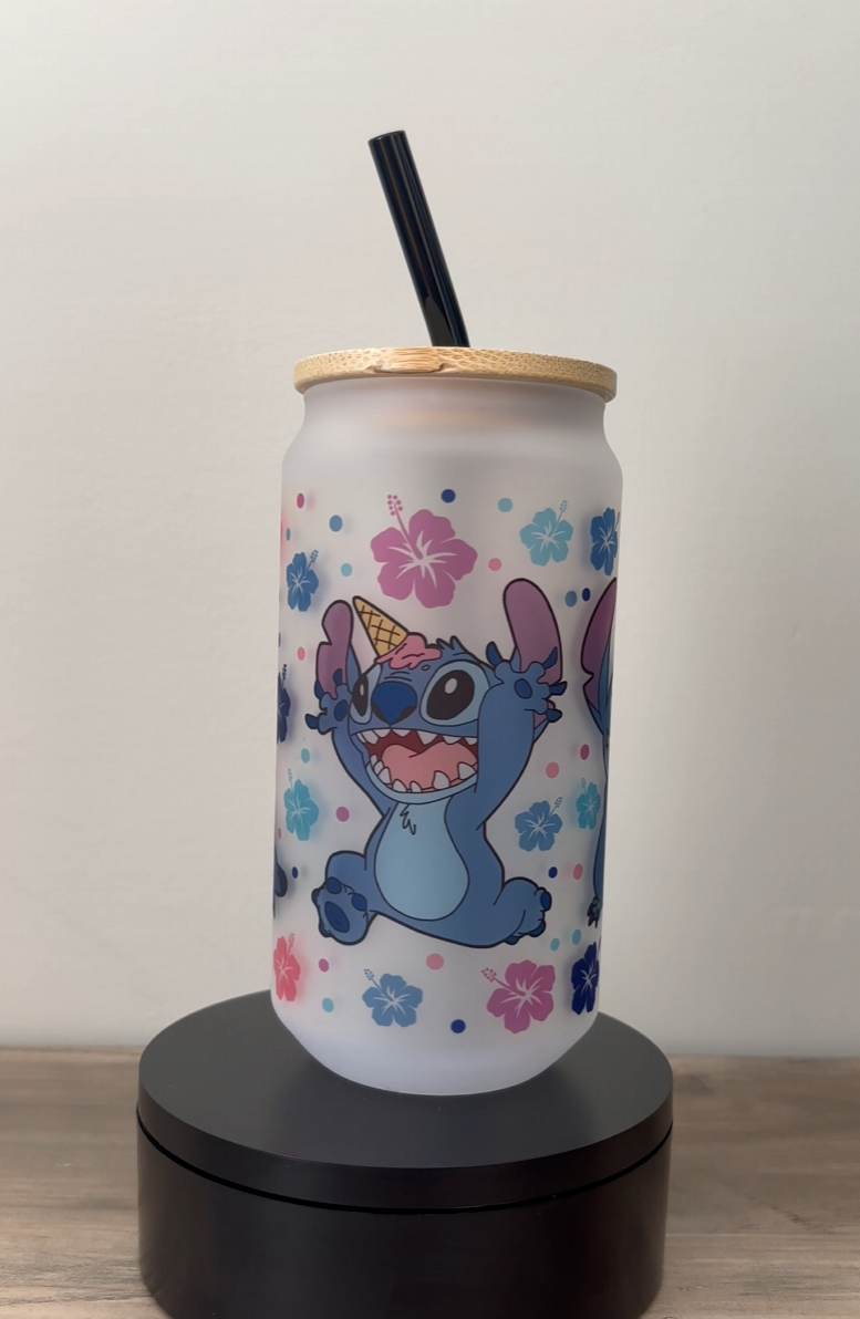 Stitch 18oz Frosted Glass Cup