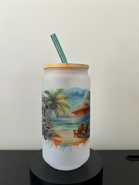 Life Is Better At The Beach 18oz Frosted Glass Cup