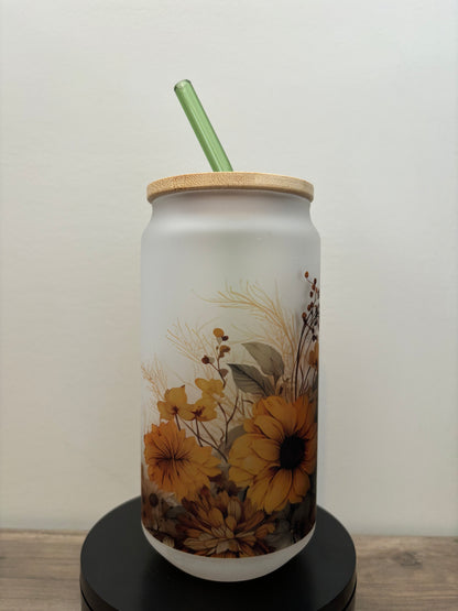 Flower 18oz Frosted Glass Cup
