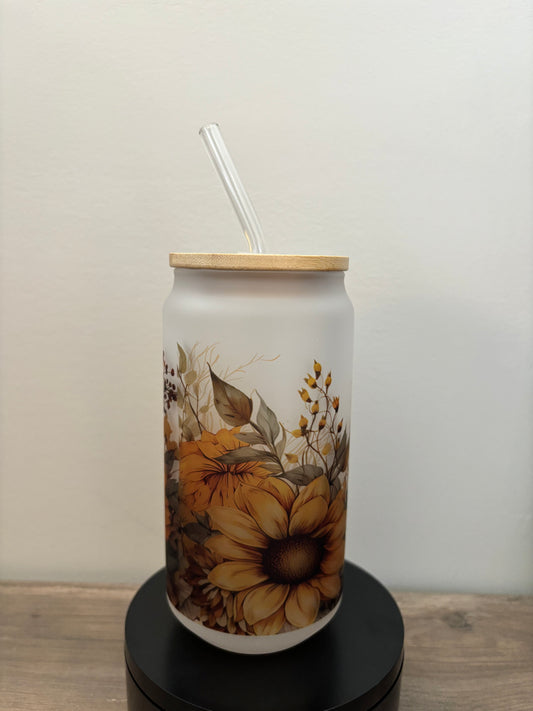 Flower 18oz Frosted Glass Cup