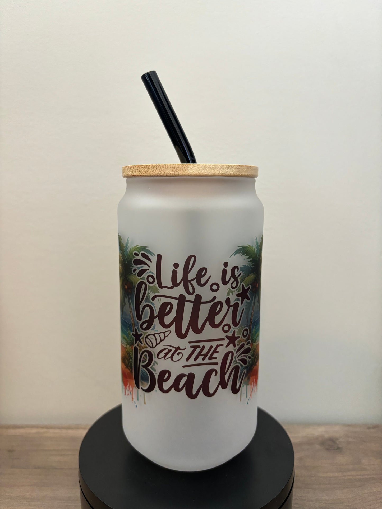 Life Is Better At The Beach 18oz Frosted Glass Cup