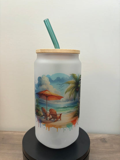 Life Is Better At The Beach 18oz Frosted Glass Cup