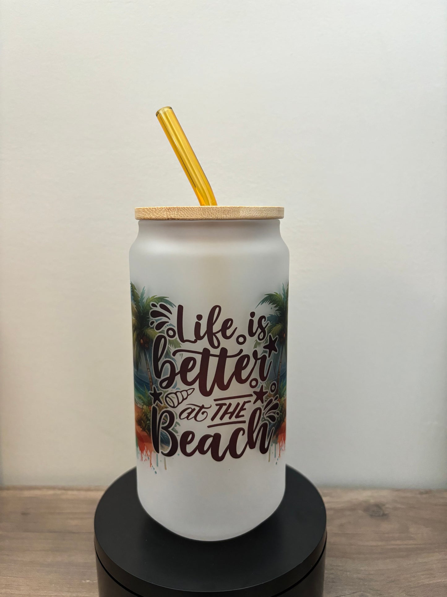 Life Is Better At The Beach 18oz Frosted Glass Cup