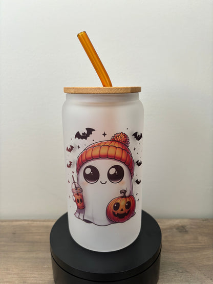 Cute Ghost 16oz Frosted Glass Cup
