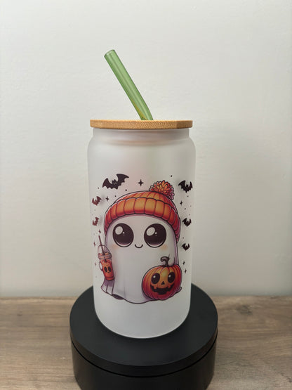 Cute Ghost 16oz Frosted Glass Cup
