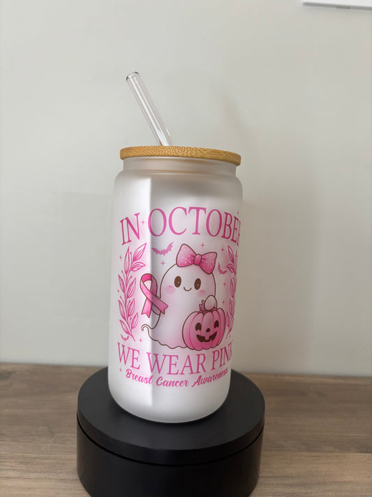 October Awareness Month 16oz Frosted Glass Cup
