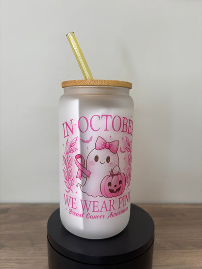 October Awareness Month 16oz Frosted Glass Cup