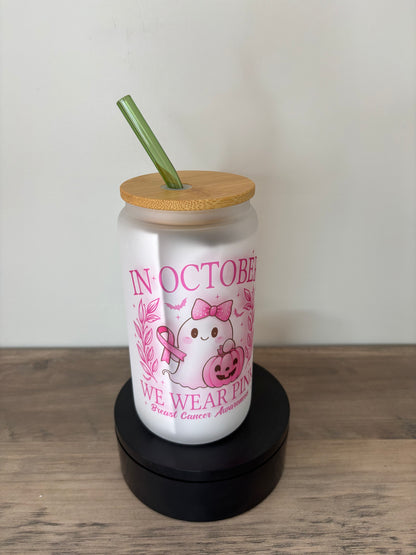 October Awareness Month 16oz Frosted Glass Cup
