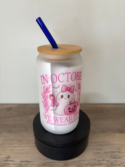 October Awareness Month 16oz Frosted Glass Cup