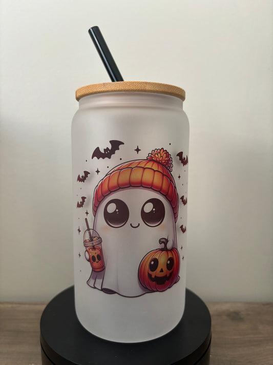 Cute Ghost 16oz Frosted Glass Cup